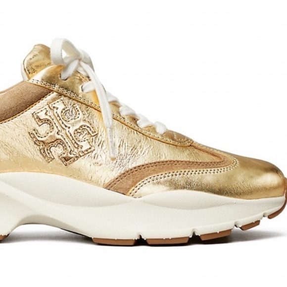 NWT Authentic Tory Burch T Monogram Good Luck Sneakers Size 11 M Gold - Picture 9 of 10